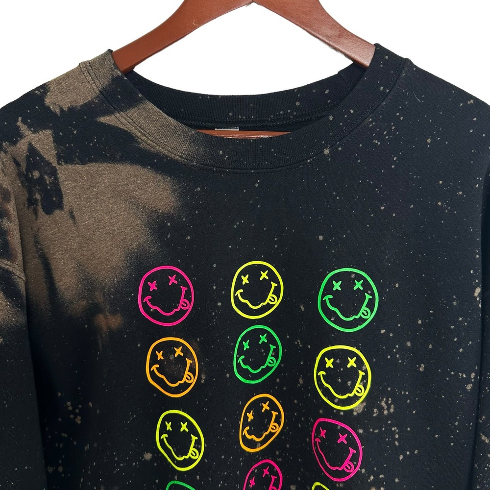 Nirvana Black Tie Dye Sweatshirt Size Large Colorful Sparkle Gildan Heavy Blend - Picture 4 of 8